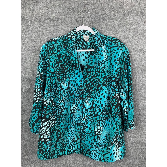 Kim Rogers Tops - Kim Rogers Blouse Woman 3X Teal Black Excellent Animal Print 3/4 Sleeve Top